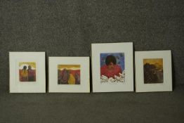 A set of four framed and glazed limited edition etchings, South American village scenes, titled: