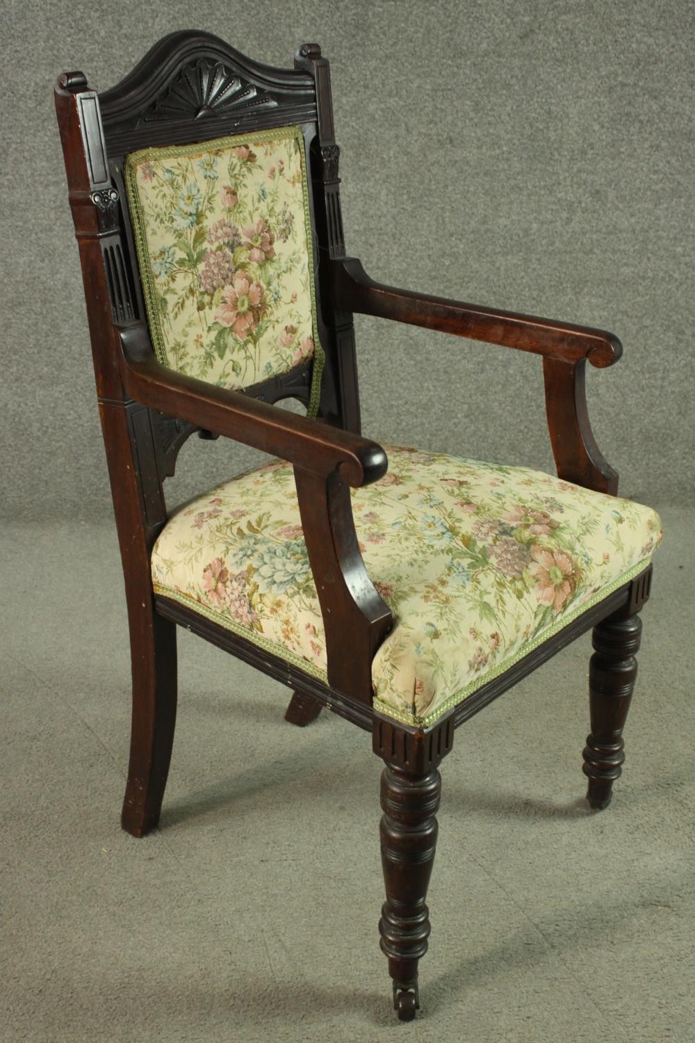 A set of six late 19th century dining chairs including two carvers and four side chairs, with a - Image 9 of 12