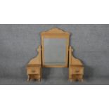 A Victorian pine dressing table mirror section, the rectangular mirror in a swing frame, flanked