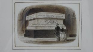 A 19th century watercolour sketch, Queen Victoria and Albert at the tomb of Wellington, signed
