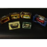 Six vintage boxed die cast cars, including a boxed Corgi 1953 Jaguar XK120, a Matchbox Harrods