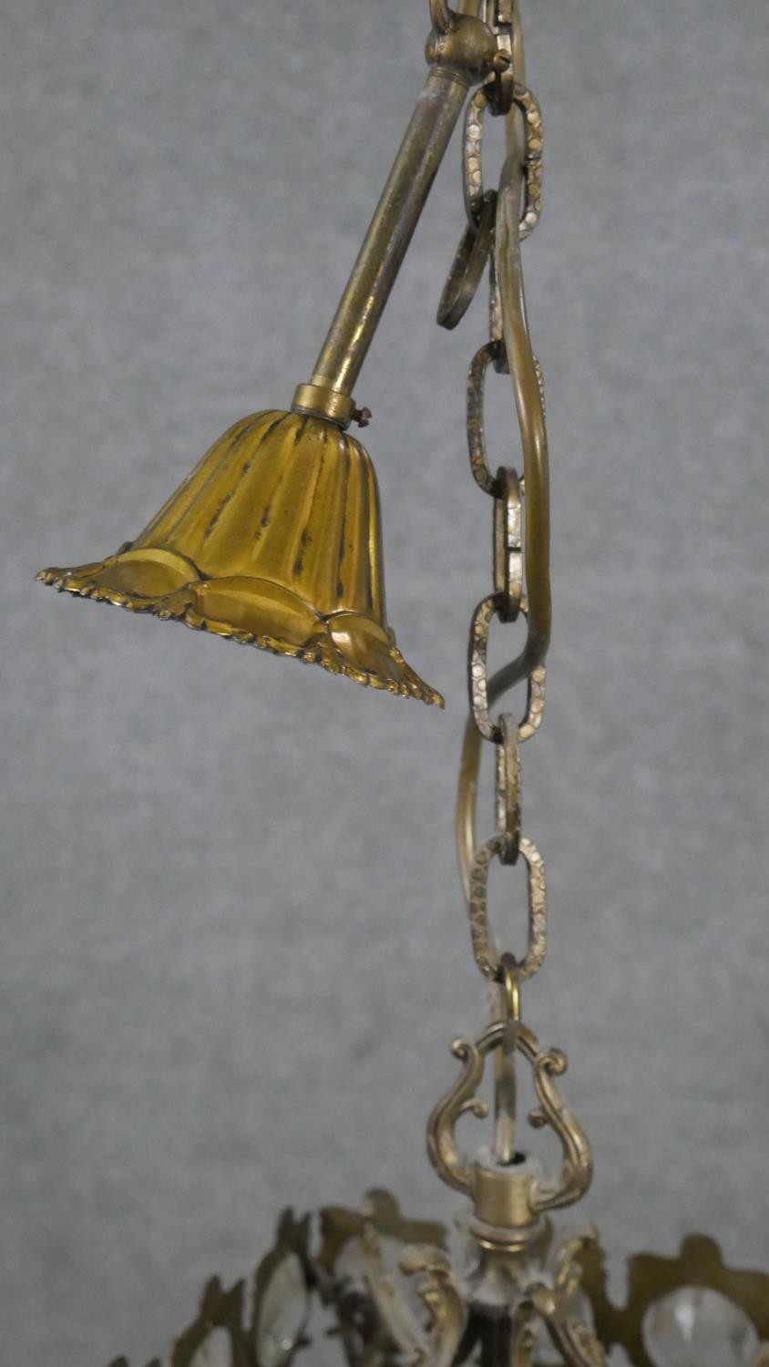 A cast brass hall lantern of cuboid form, each of the four sides set with twenty octagonal glass - Image 5 of 6