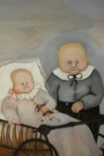 In the style of Fernando Botero, a gilt framed oil on canvas, nanny and child, signed Segerskoy. H.
