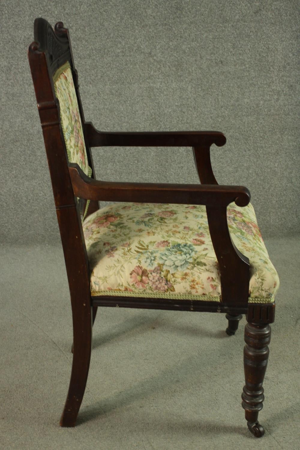A set of six late 19th century dining chairs including two carvers and four side chairs, with a - Image 10 of 12