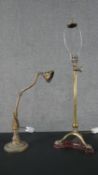 Two 19th century brass gas table lamps both converted for electricity. H.64 W.20cm (largest)