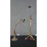 Two 19th century brass gas table lamps both converted for electricity. H.64 W.20cm (largest)