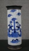 A Chinese blue and white crackle glazed porcelain vase, of cylindrical form with a flared rim,