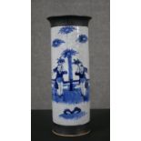A Chinese blue and white crackle glazed porcelain vase, of cylindrical form with a flared rim,