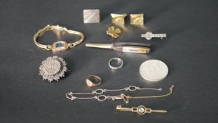 A collection of mixed costume and antique jewellery, including a 9 carat rose gold signet ring, an