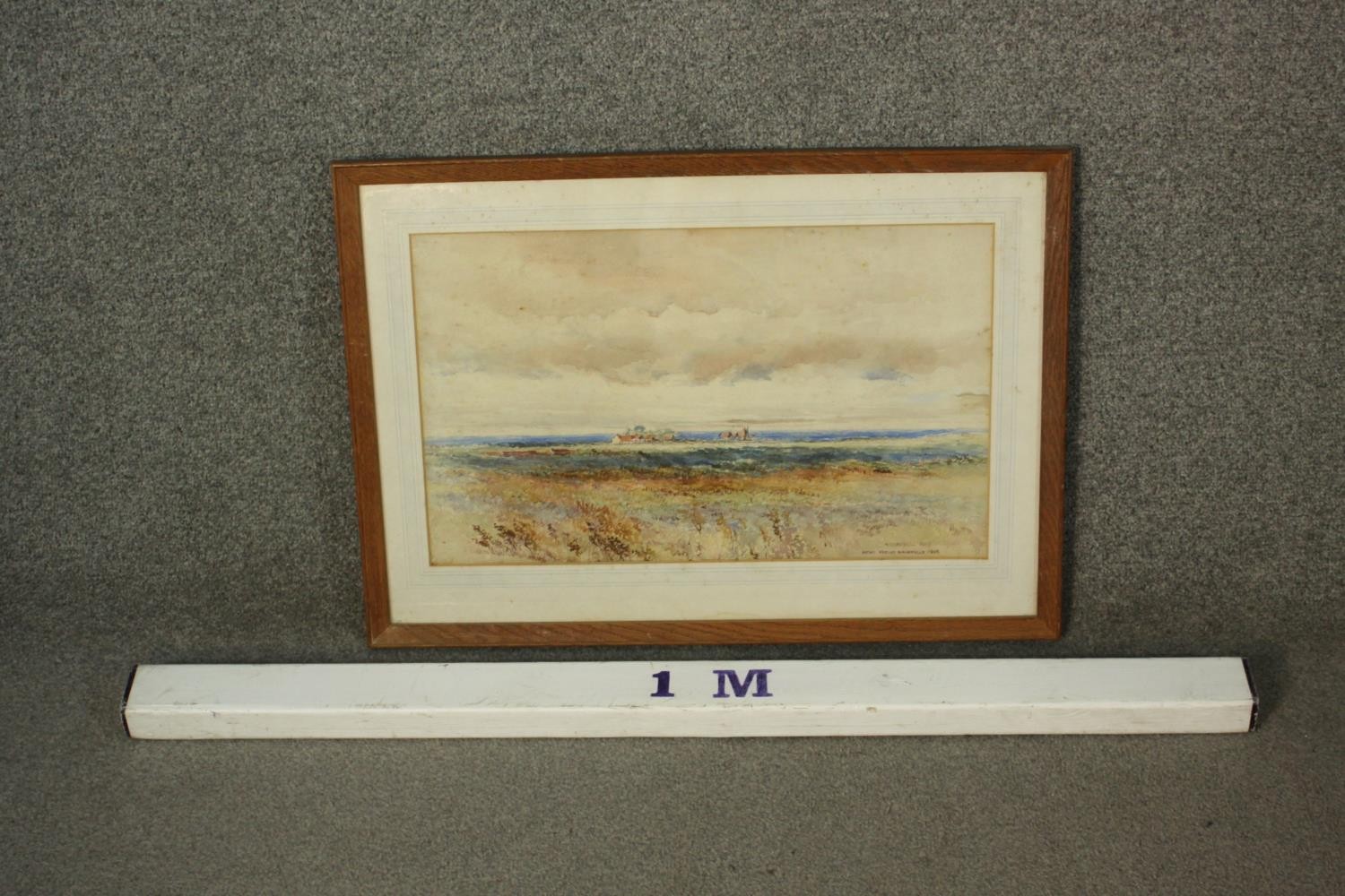 A framed and glazed watercolour, landscape with village and blue hills in the distance, signed W - Image 2 of 7