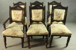 A set of six late 19th century dining chairs including two carvers and four side chairs, with a