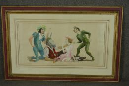 A framed and glazed watercolour of a scene from A Midsummer Night's Dream, monogrammed TF. H.70 W.