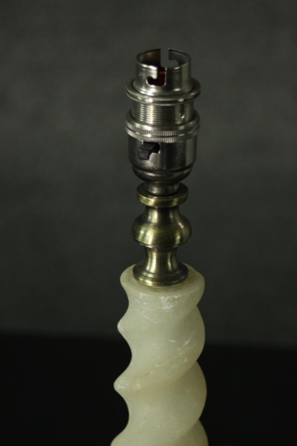 An alabaster table lamp, with a barley twist stem, on a square section base. H.42cm. - Image 4 of 4