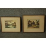 Two 19th century etchings, village scenes, framed and glazed, indistinctly signed. H.32 W.37 (