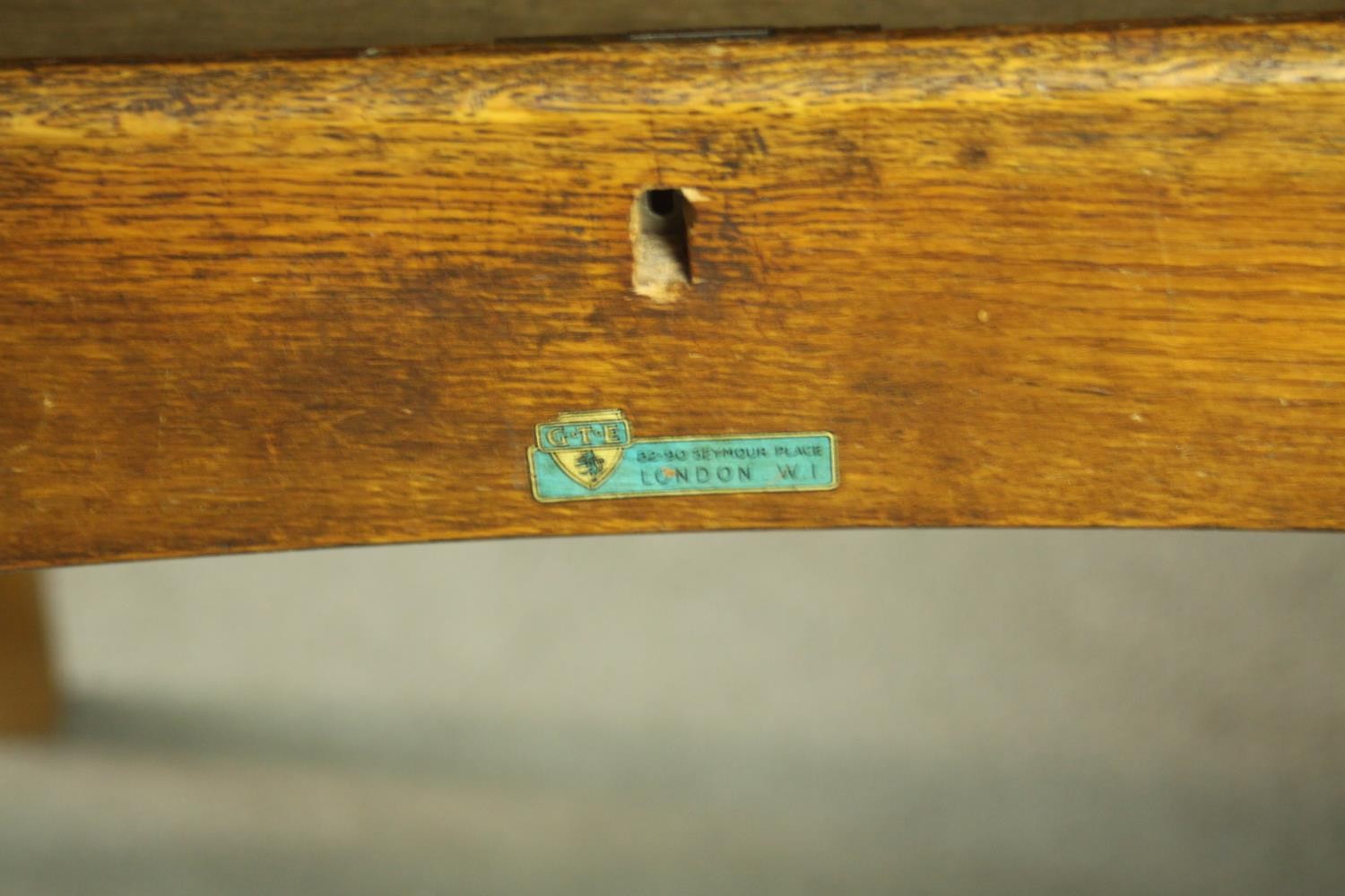 A circa 1940s oak desk, the rectangular top over two slides, and an arrangement of seven drawers - Image 7 of 8