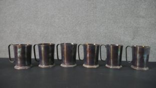 A collection of six silver plated tankards, maker's mark to the base. H.12 Diam.19cm