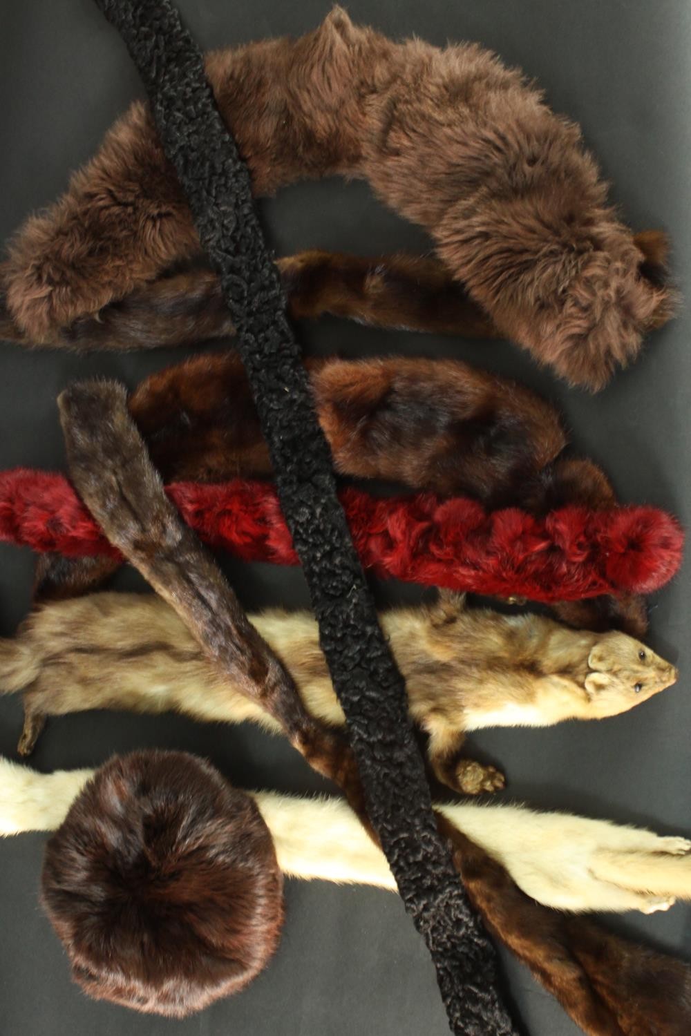 A collection of nine pieces of fur, faux fur and Afghan lambs wool. Including one hat and various - Image 2 of 6