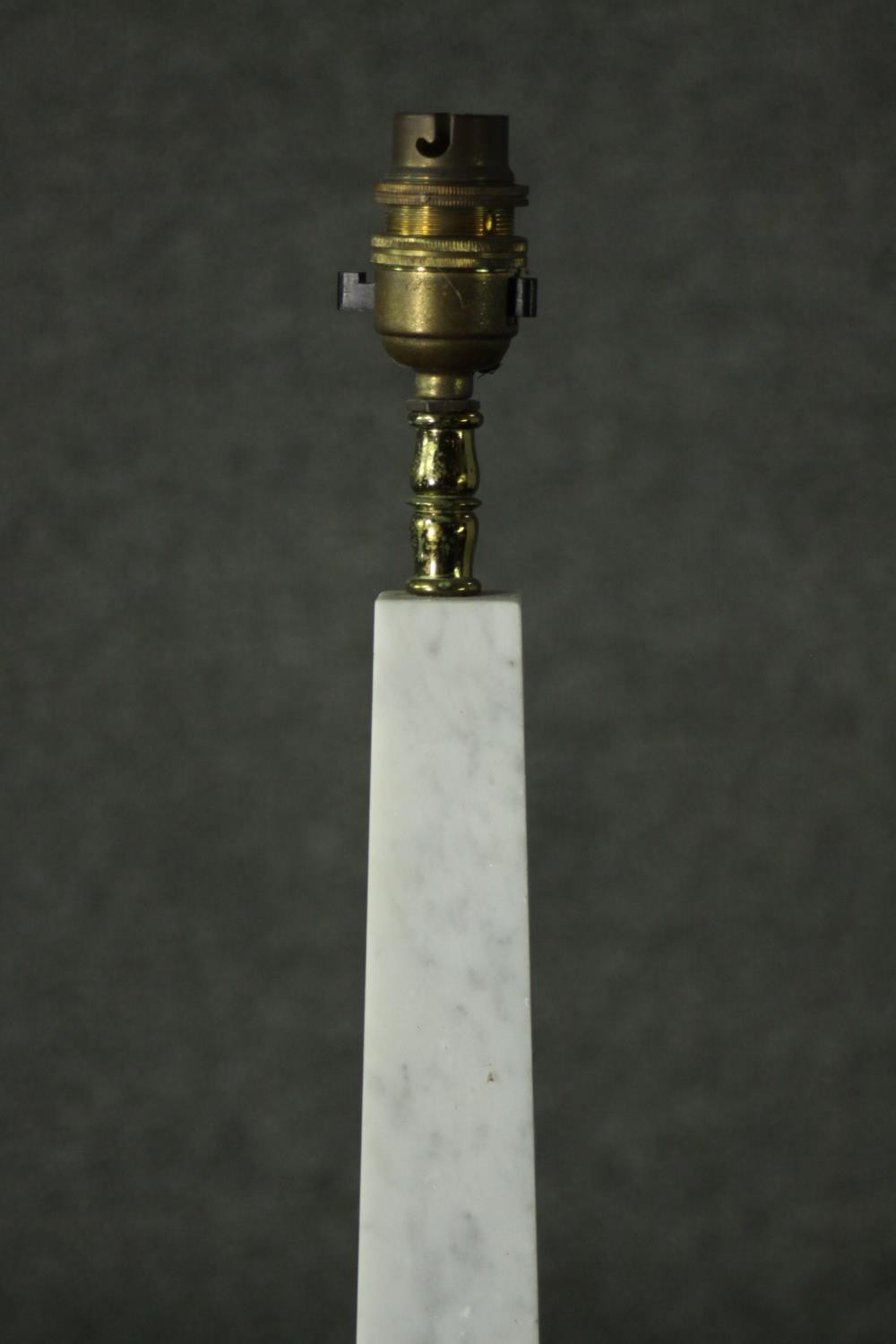 A white marble columnar table lamp, with brass mounts, on a square section base. H.46cm. - Image 2 of 5