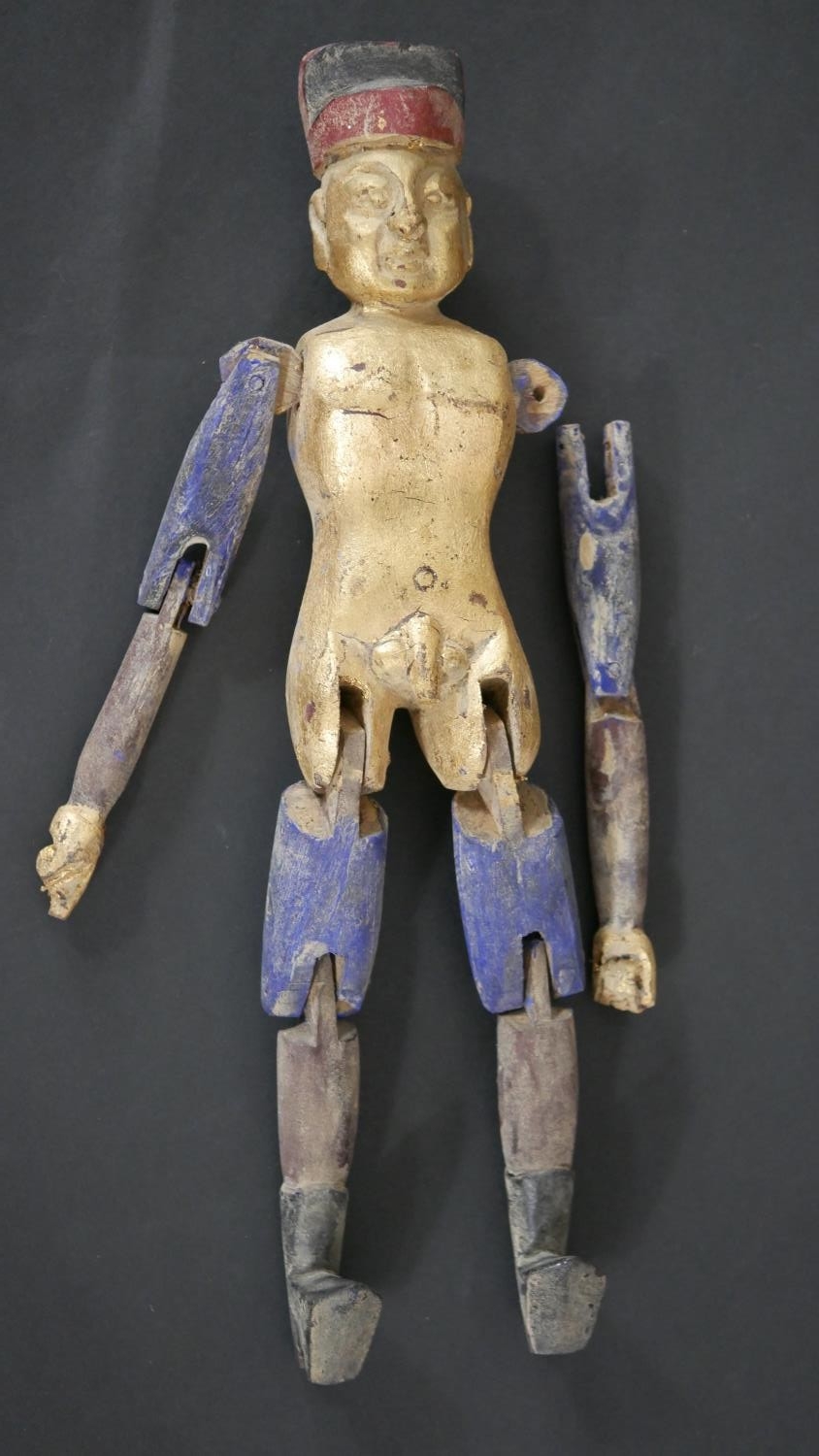 A 19th century Chinese painted and gilded temple fertility doll (arm loose but present) along with a - Image 2 of 12