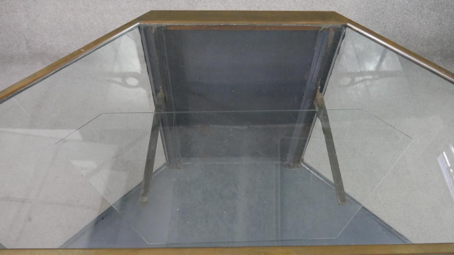 A mid 20th century shop corner display cabinet, glazed, with brass edges, enclosing a single - Image 4 of 7