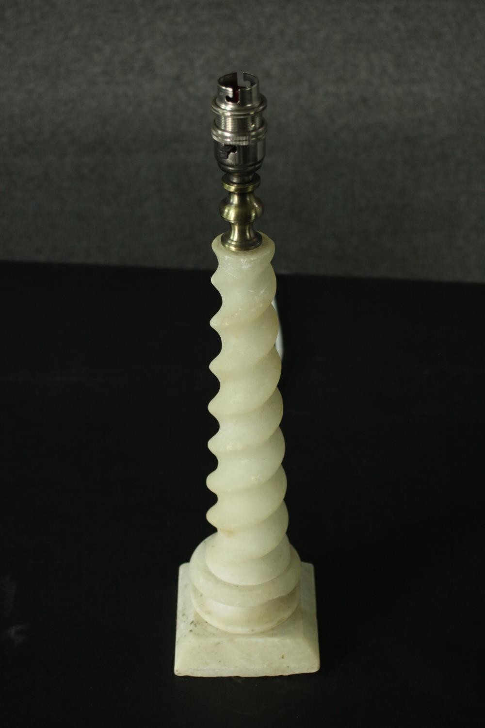 An alabaster table lamp, with a barley twist stem, on a square section base. H.42cm. - Image 3 of 4