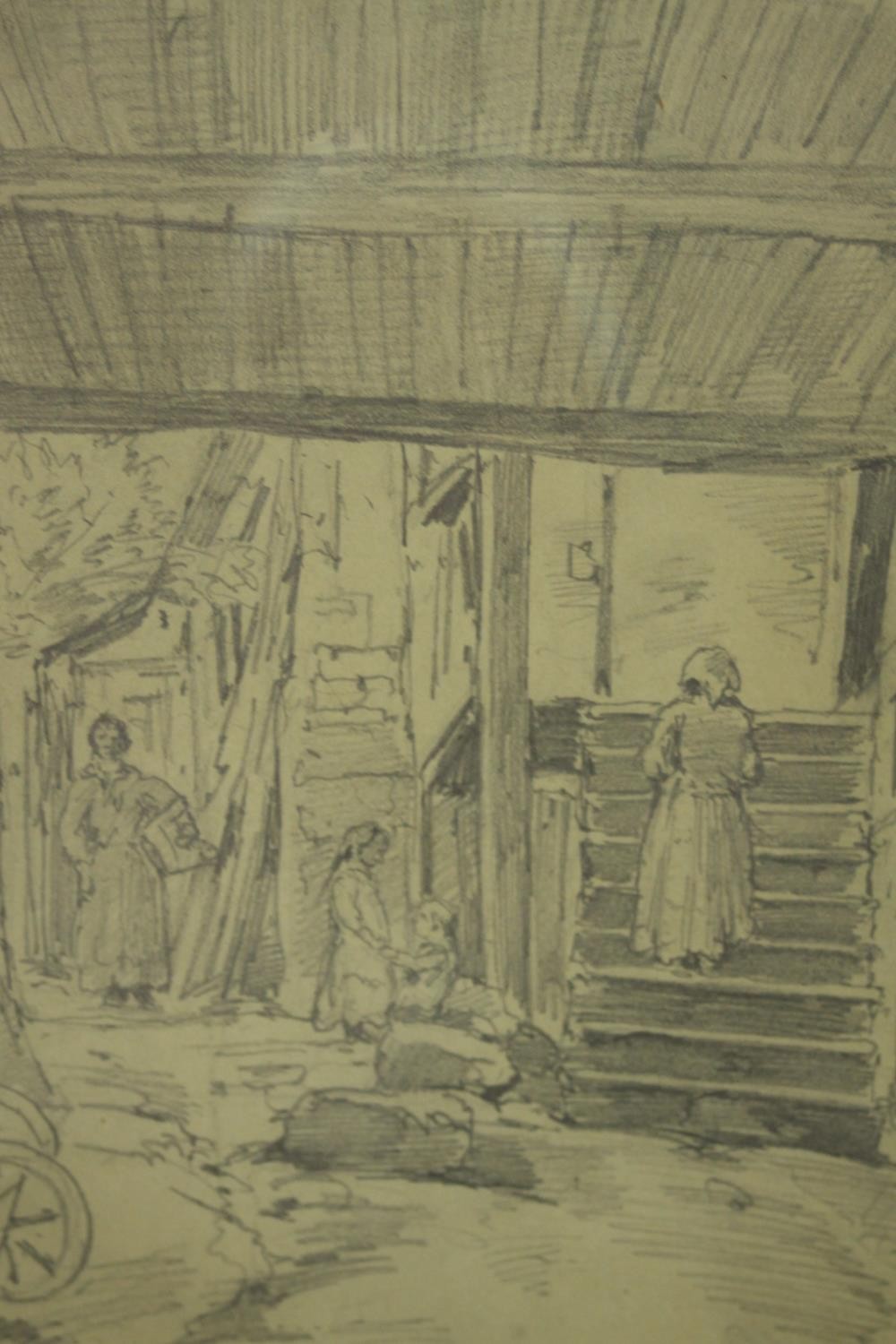 Charles Huot (Canadian 1855-1930) 'The Farmyard', pencil drawing, signed lower right, with Zwicker's