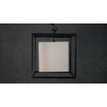 A contemporary metal framed ceiling light pendant of cubed form. H.41 W.41 D.41cm