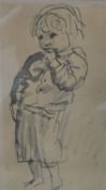 A framed and glazed print of a watercolour study of a young child by Augustus John, signed in plate.