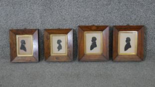 Four framed and glazed hand painted shadow pictures of profile portraits. Each signed and dated. H.