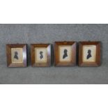 Four framed and glazed hand painted shadow pictures of profile portraits. Each signed and dated. H.