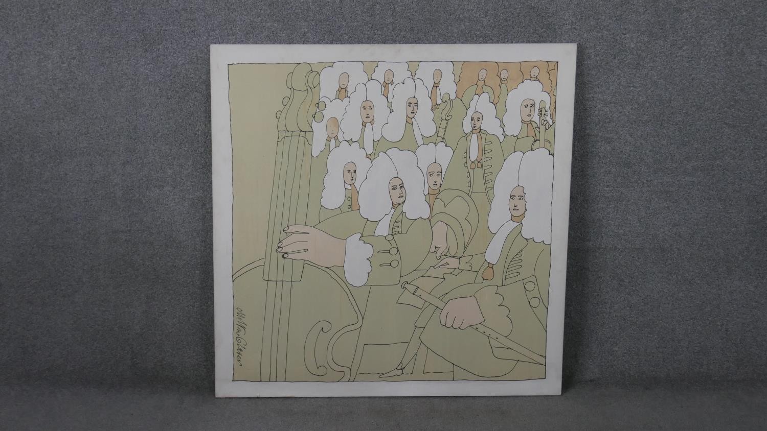 Milton Glaser (1929-2020), acrylic on canvas of an orchestra of musicians wearing wigs with