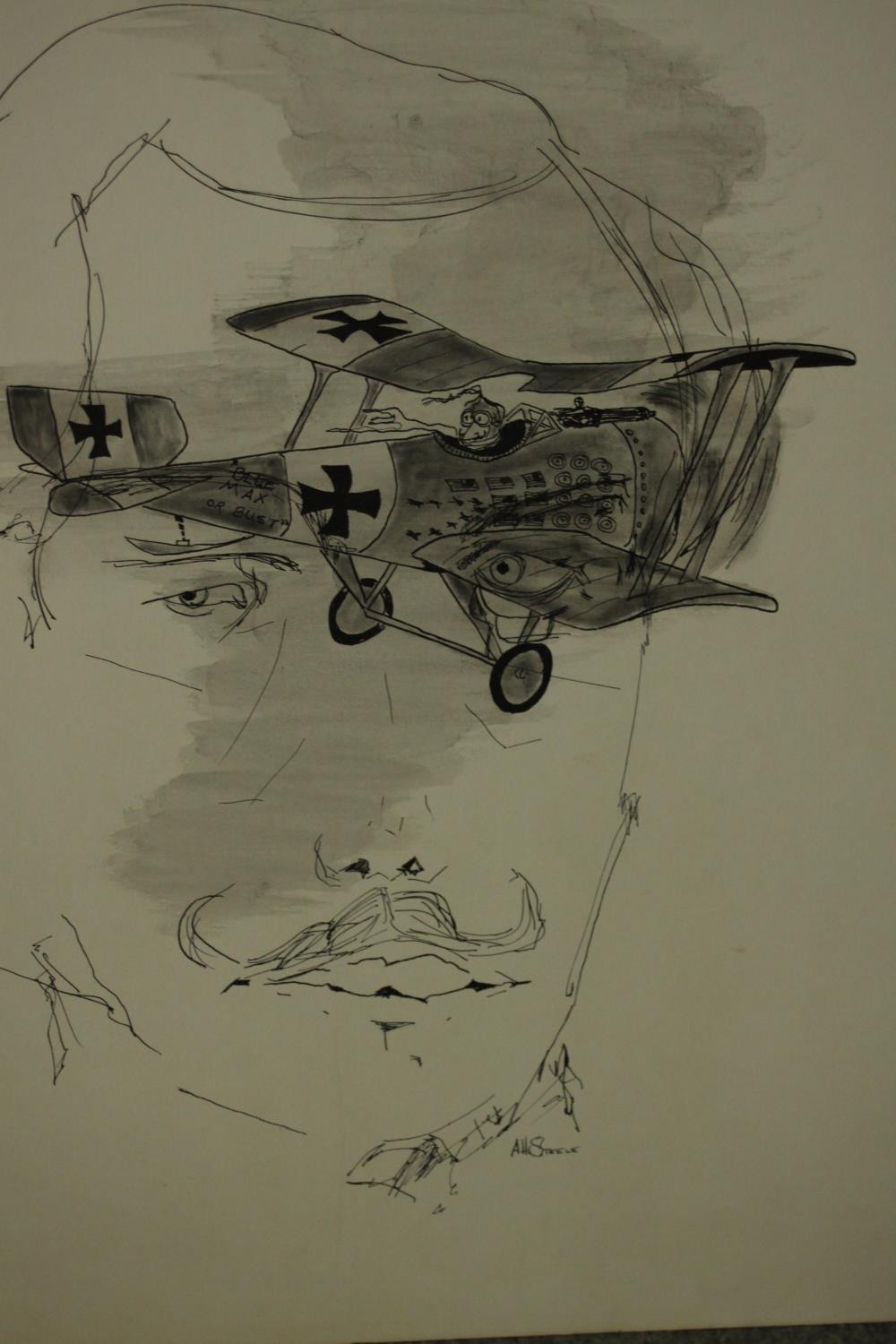 After Charles Schulz, ink drawing triptych on board: Those Daring Lads in their Fokkers and Spads, - Image 5 of 7