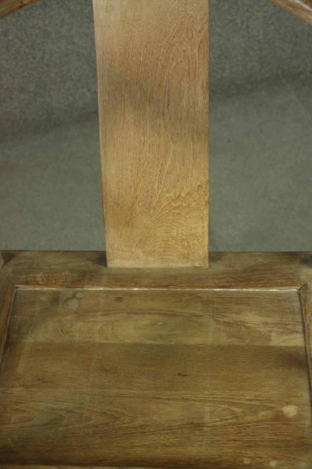 A pair of Chinese teak horseshoe back armchairs, with a plain splat back, the legs joined by - Image 7 of 17