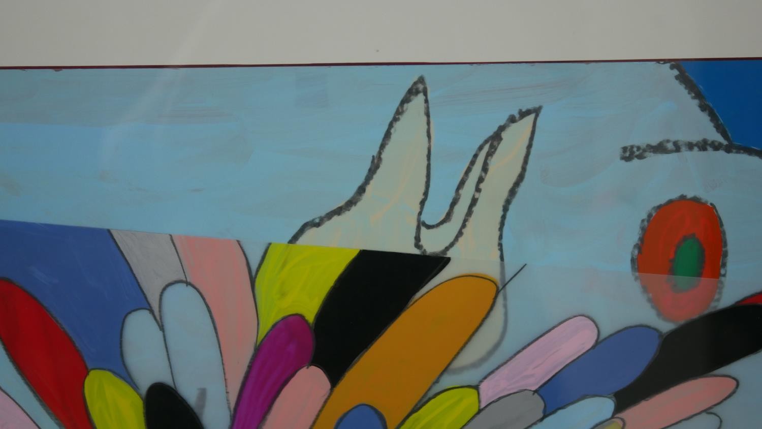 A framed and glazed large oil and pastel on layered plastic sheets, Pop Art style abstract study, - Image 5 of 11