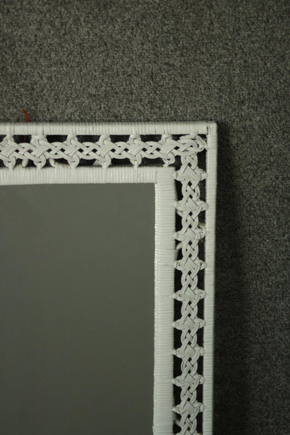A white painted woven rattan framed mirror, with a rectangular mirror plate. H.53 W.43cm. - Image 3 of 4