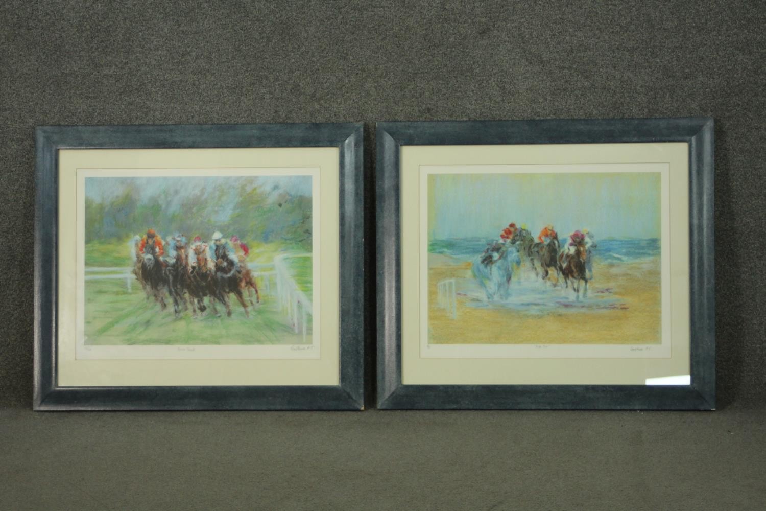 Constance Halford-Thompson, a pair of horse racing prints 'Race Track' 16/275 and 'Ride Out'