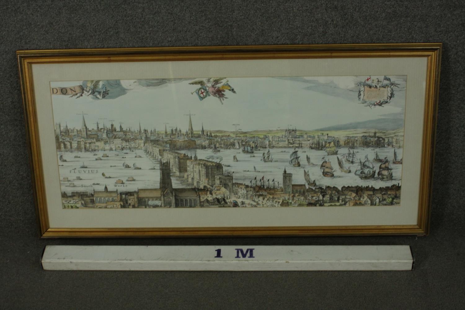 A large framed and glazed hand coloured engraving of a scene of the Thames with various places - Image 2 of 7