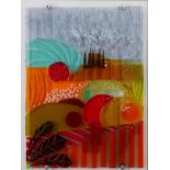 A polychrome Art Glass landscape composition by Apsley Design Studio. H.62 W.46 D.5cm