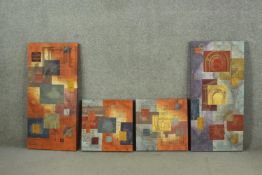 Neil Bottle- Silk screen on silk, 'Composition VII' Four canvases with architectural details.