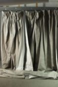 Two pairs of grey silk bark design lined curtains. H.210 W.258cm.