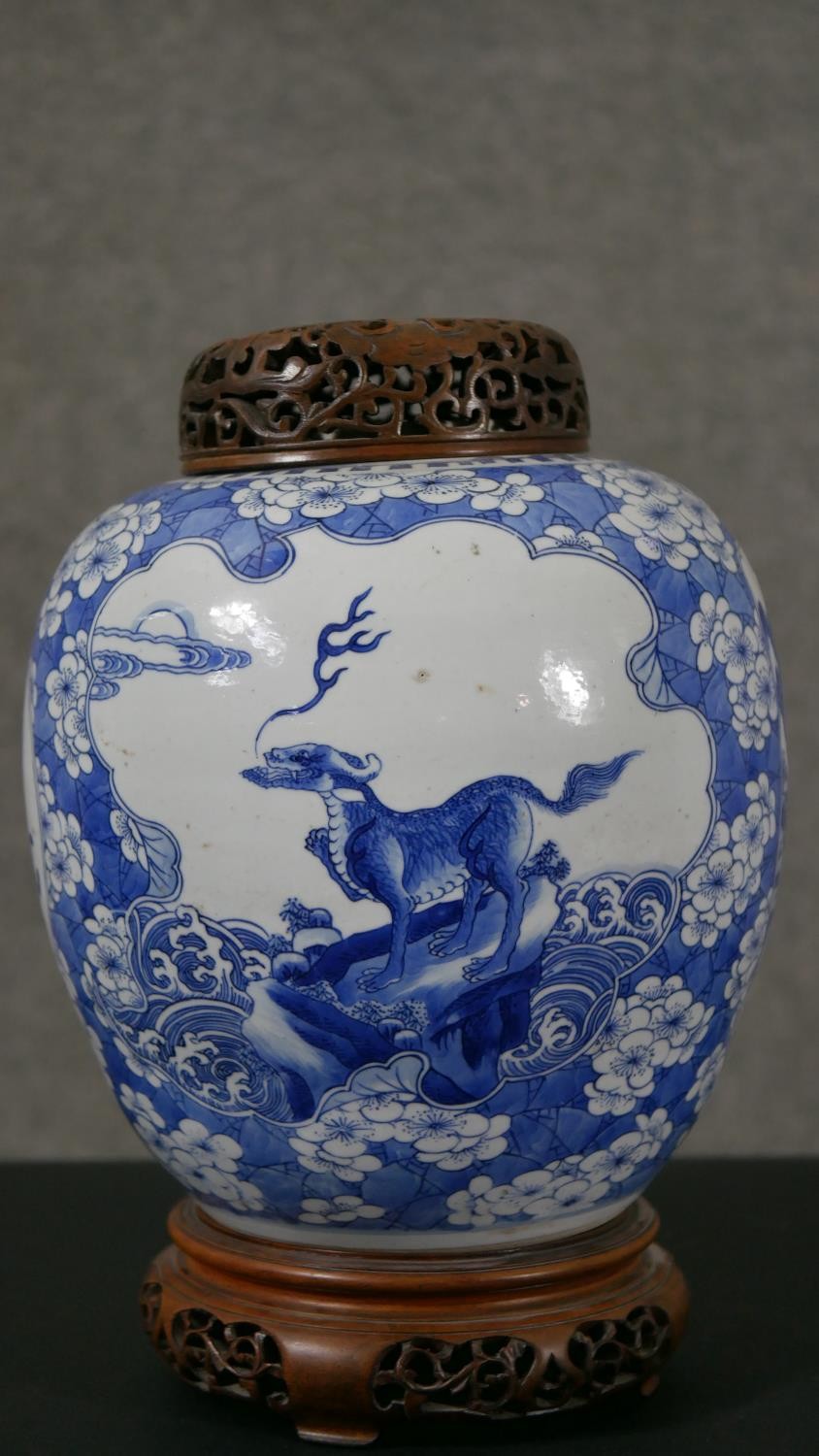 A Chinese blue and white porcelain vase of ovoid form, with two pictorial reserves, one depicting - Image 5 of 9
