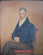 A carved gilt framed and glazed watercolour of George Smith, seated gentleman. Inscribed to the