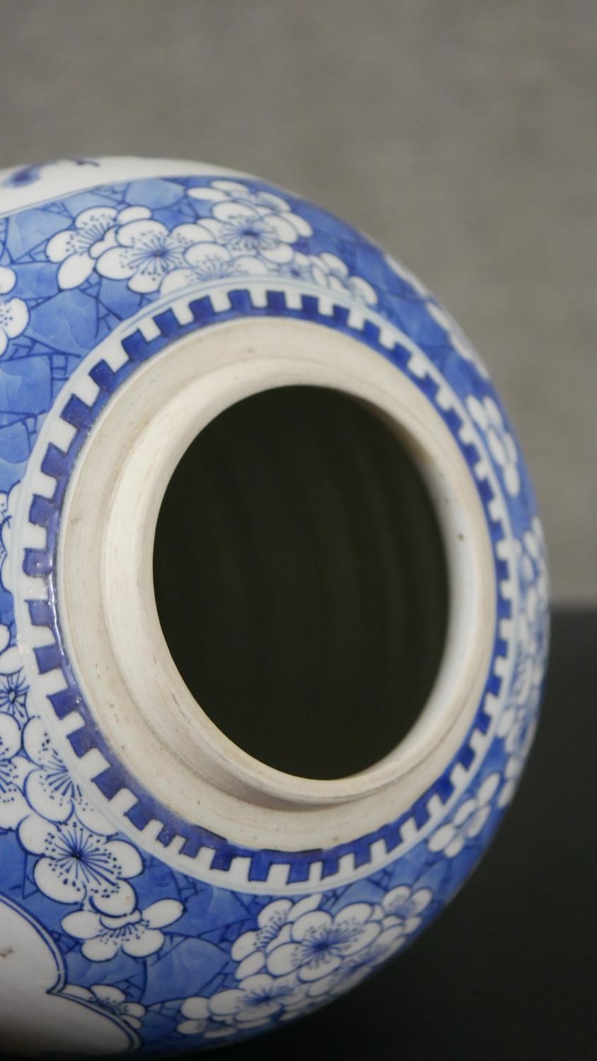 A Chinese blue and white porcelain vase of ovoid form, with two pictorial reserves, one depicting - Image 8 of 9