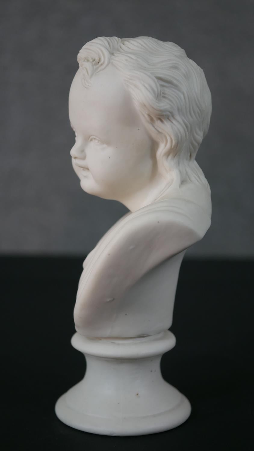 A Parian ware bust of a young boy on pedestal base, signed JOY, SW. H.19 W.12 D.8cm - Image 5 of 6