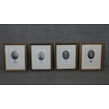 Four framed and glazed 19th century hand coloured engraved portraits of naval officers, each with