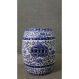 A 19th Century Minton blue and white porcelain barrel form garden seat, in the Chinese style,