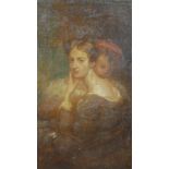 A gilt framed oil on canvas of a young couple. Unsigned. H.69 W.61cm