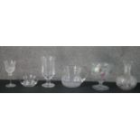 A collection of glass, including a St Louis cristal wine glass, stamped to base, a hand painted