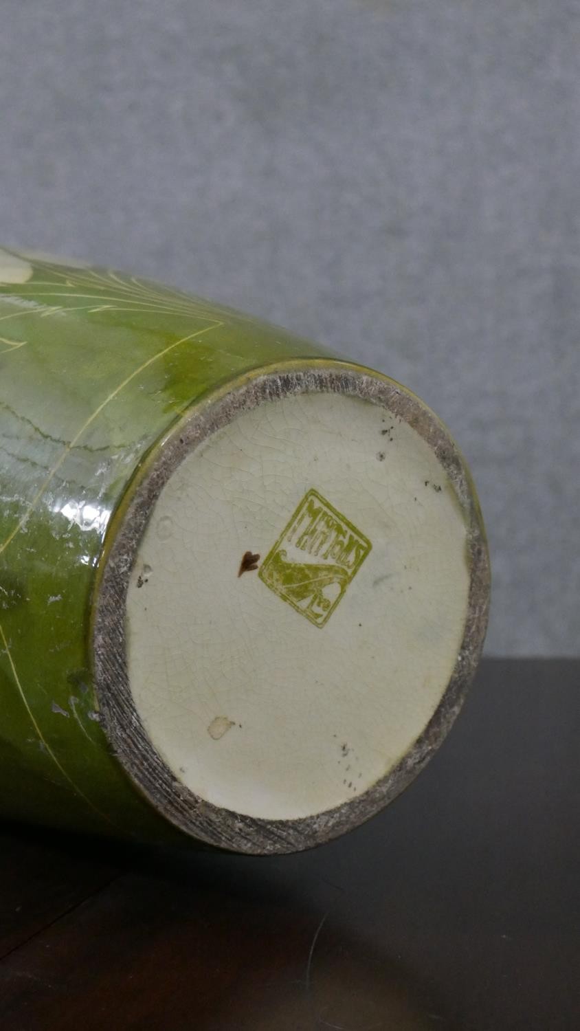 A pair of Minton Secessionist lamps with tube line stylised floral design on a green ground. Green - Image 7 of 8