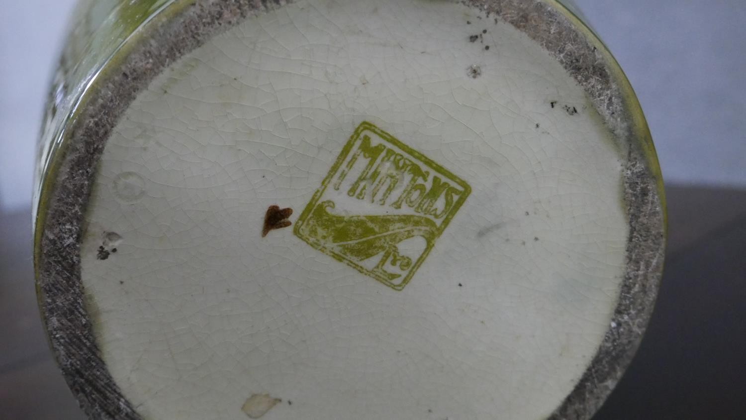 A pair of Minton Secessionist lamps with tube line stylised floral design on a green ground. Green - Image 8 of 8